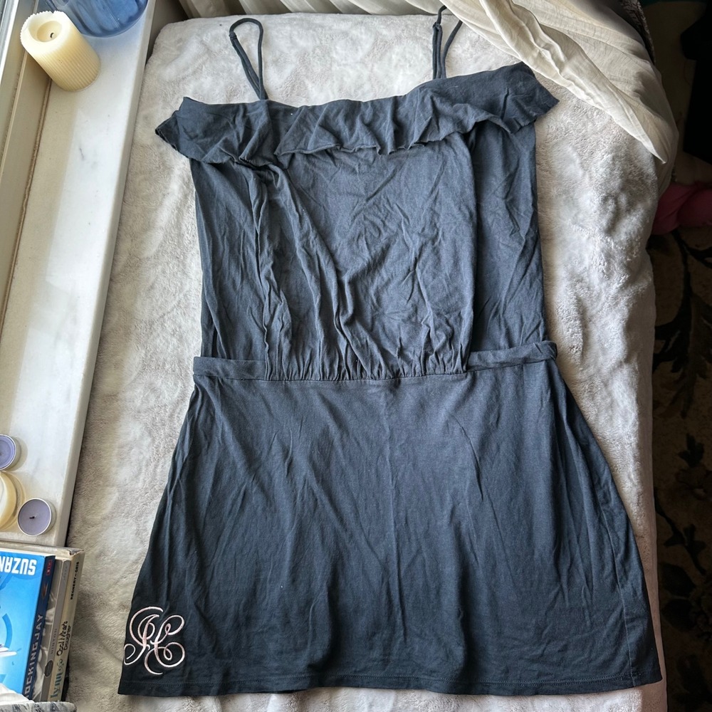 Y2K Mini Juicy Dress Tank Top Ruffle Grey Blue